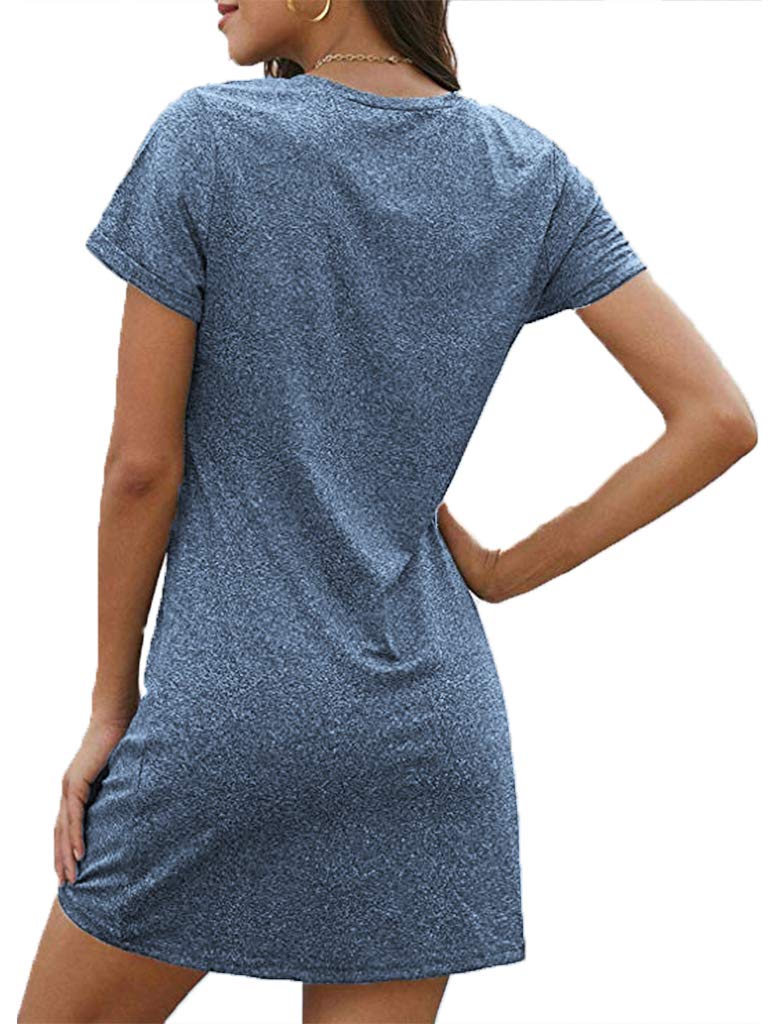 Locryz Juniors Short Sleeve V Neck Dress Cute Twist Knot Tshirt Dress L Dusty Blue - Image 2